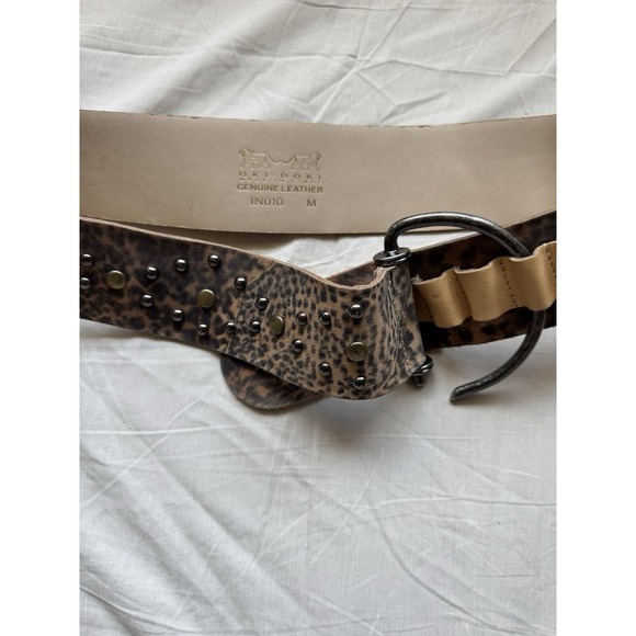 Oki Doki Italy Leopard Print Genuine Leather Belt Ring Buckle Y2K 90s Wide Belt main image 4